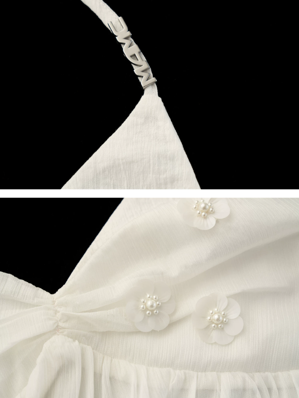 "Ethereal Blossom Veil" Puff Sleeve Layered Camisole Top – White WE925