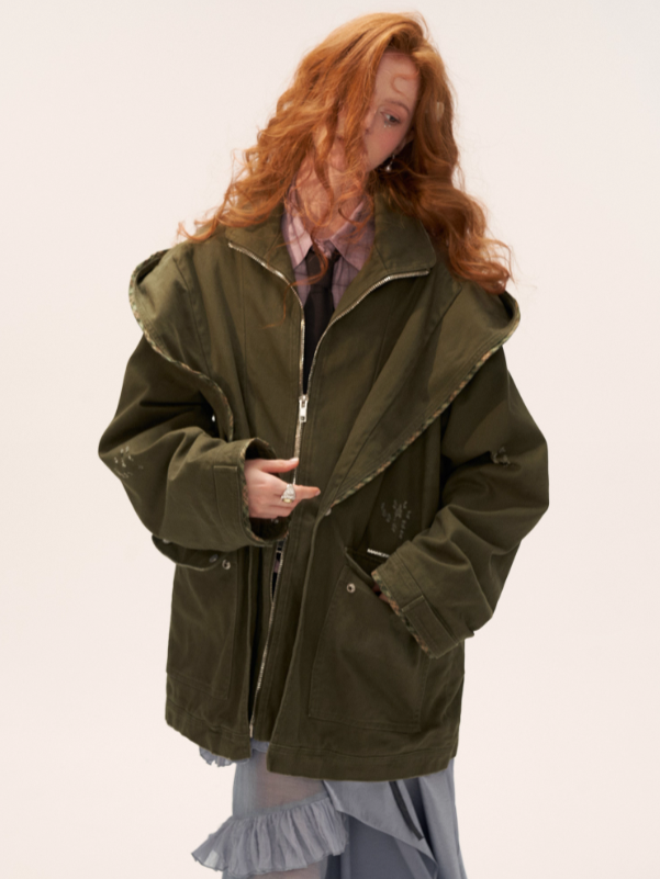 MAMC - Vintage Distressed Army Green Utility Jacket WE733