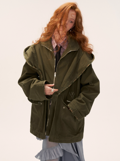 MAMC - Vintage Distressed Army Green Utility Jacket WE733