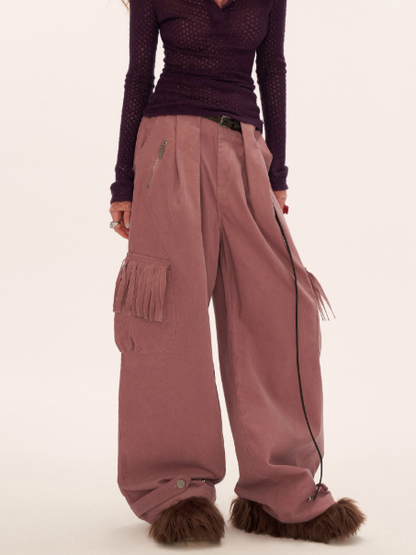 MAMC - Fringe Corduroy Cargo Pants (Dusty Pink)