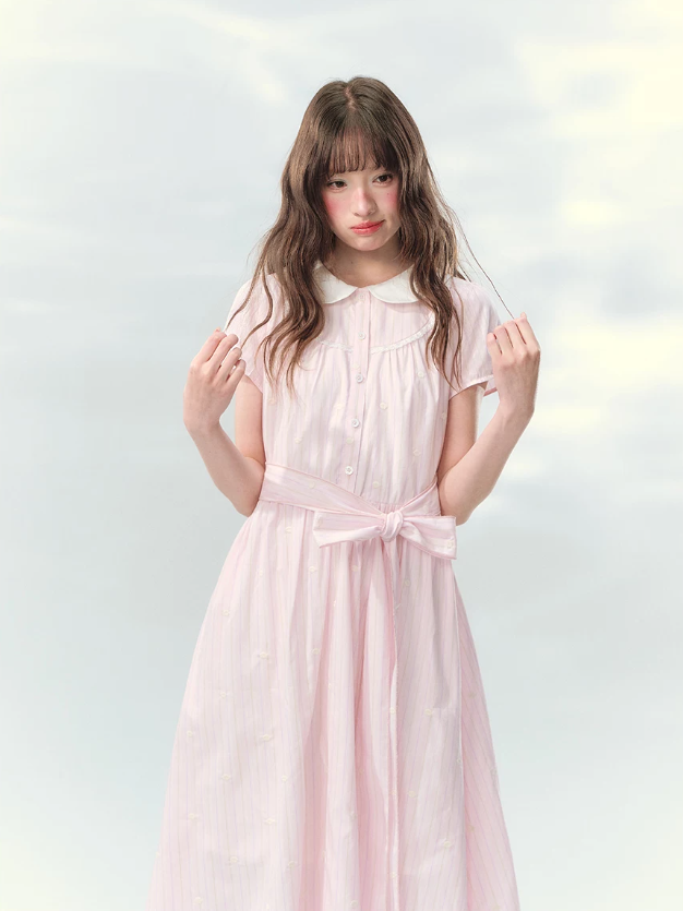 “Pink Mist Soufflé” Blush Pink Embroidered Doll Collar Dress