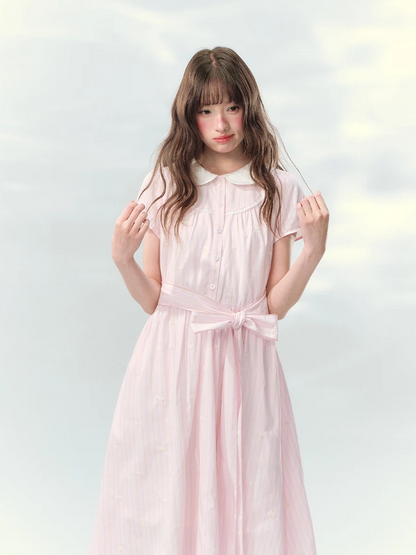 “Pink Mist Soufflé” Blush Pink Embroidered Doll Collar Dress