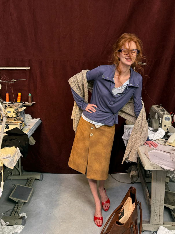 MAMC - Layered Deep V Polo Long Sleeve Top (Purple/ Red/ Black)