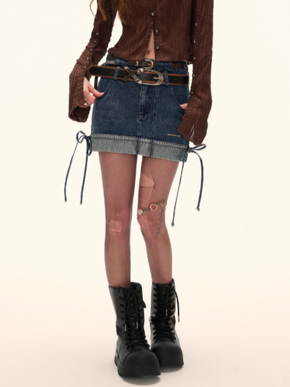 MAMC - Dual-Waist Drawstring Mini Skirt (Vintage Denim)
