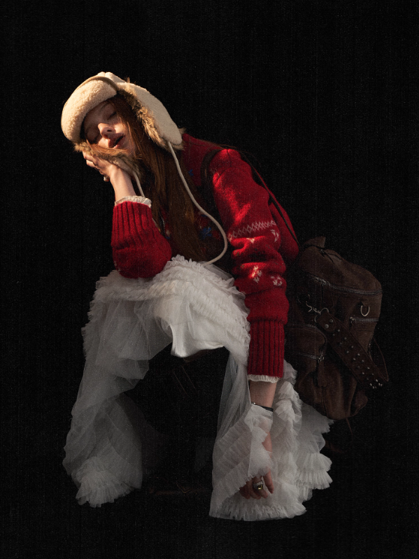 MAMC - Cozy Snowflake Bunny Knit Cardigan – Red WE873