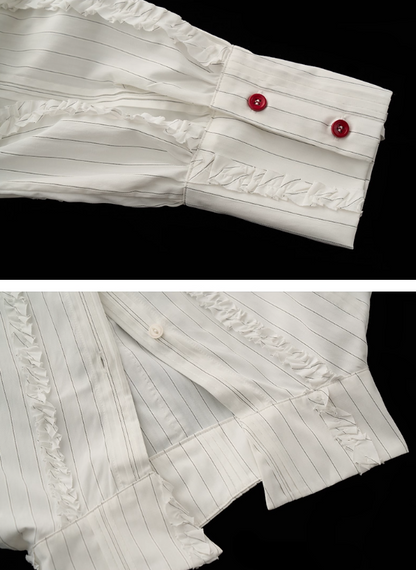 MAMC - White Striped Layered V-Neck Shirt