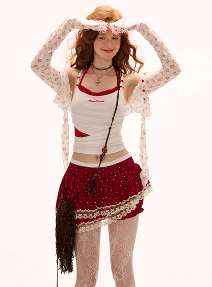 MAMC - Double-Layer Asymmetric Polka Dot Skirt with Built-In Bloomers