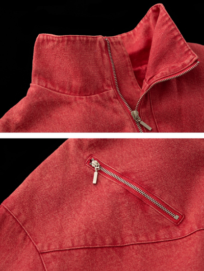 MAMC - Red Cropped Utility Jacket with Stand Collar WE734