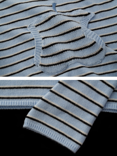 MAMC - Soft Blue Striped Knit Hoodie Top