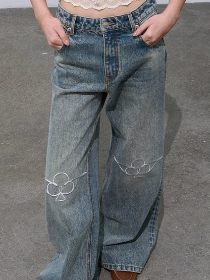 OAKMOO - "Soft Ridge" Washed Cotton Denim Wide-Leg Jeans – Vintage Stonewash 25Q426