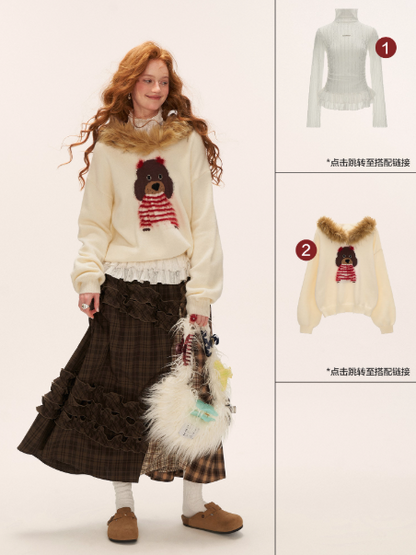 MAMC - Brown Patchwork Plaid Layered Midi Skirt WE738