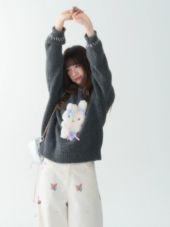罐头士多所 - Peter Bunny & Pom-Pom Pup Sweater – Cute Oversized Knit Pullover for Fall