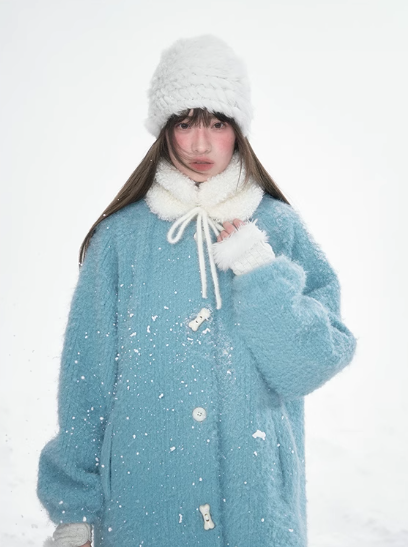 Frosted Blue Contrast-Fur Quilted Wool Coat BH2024456