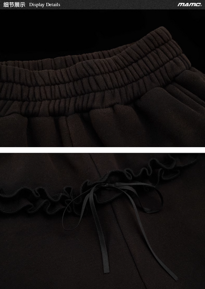 MAMC - Black Panelled Straight-Leg Pants  – Ruffle Trim