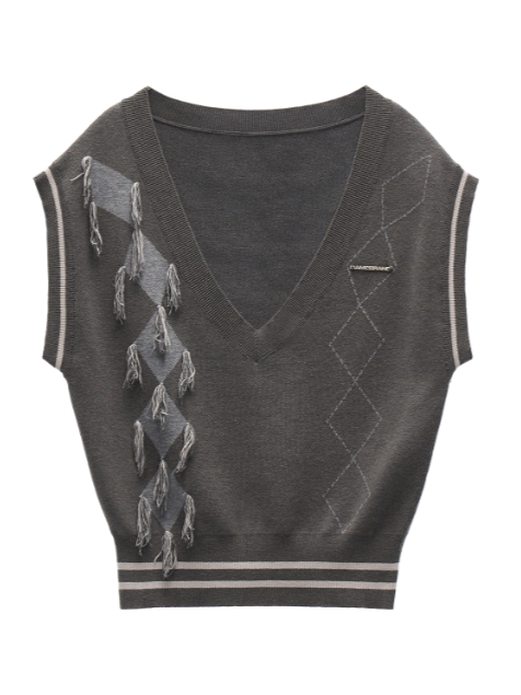 MAMC - V-Neck Preppy Gray Knit Vest WE807