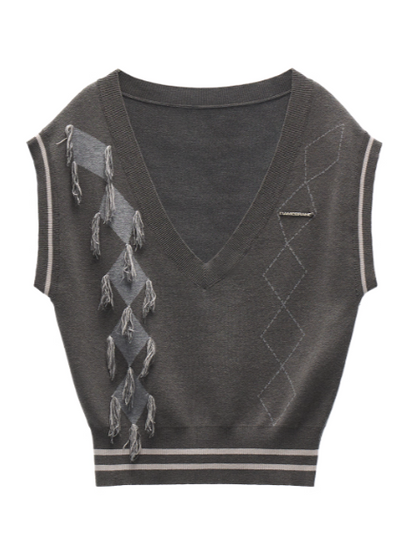MAMC - V-Neck Preppy Gray Knit Vest WE807