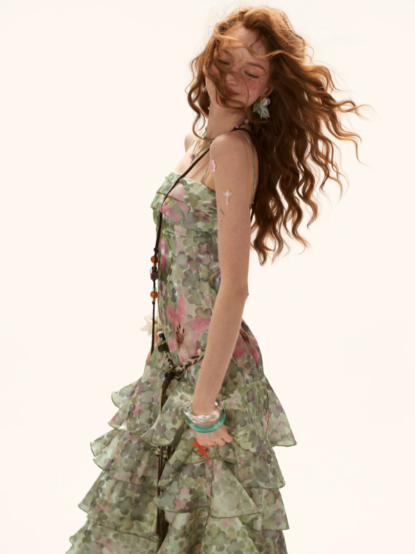 "Verdant Escape" Green Floral Strapless Maxi Dress WE922