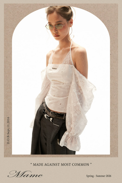 White Off-Shoulder Embroidered Halter Blouse WE994