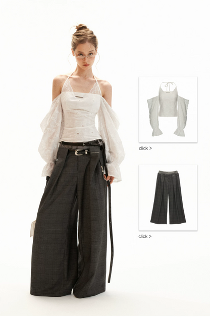 White Off-Shoulder Embroidered Halter Blouse WE994