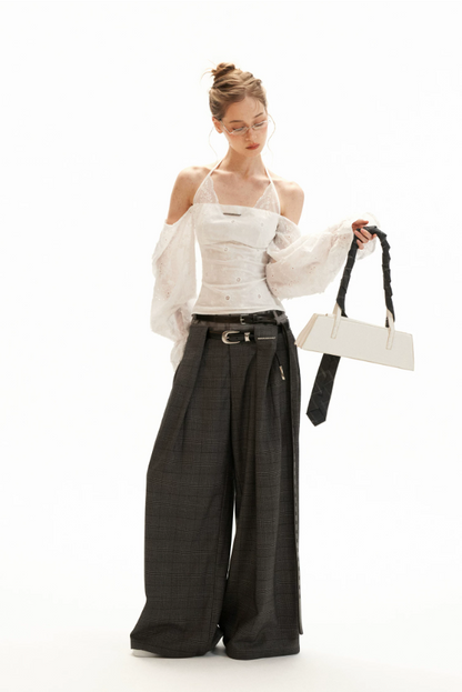 White Off-Shoulder Embroidered Halter Blouse WE994