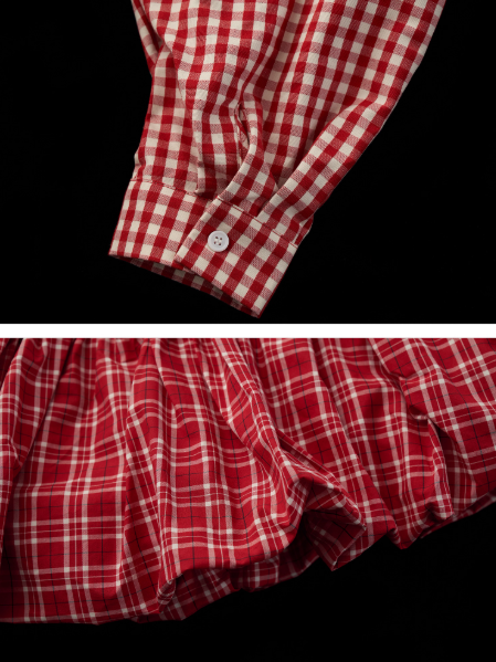 Off-Shoulder Peplum Top WE726 (Red Gingham)