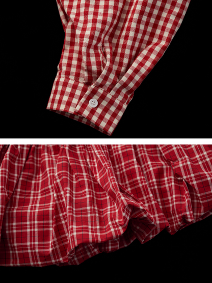 Off-Shoulder Peplum Top WE726 (Red Gingham)