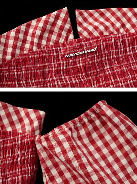 Off-Shoulder Peplum Top WE726 (Red Gingham)