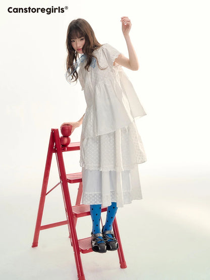 White Embroidered Peter Pan Collar Skirt Set LL2026088