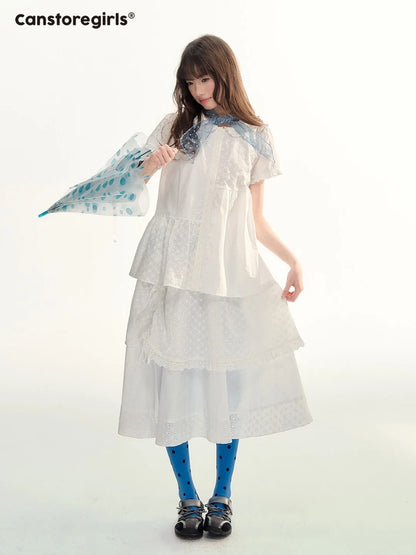 White Embroidered Peter Pan Collar Skirt Set LL2026088