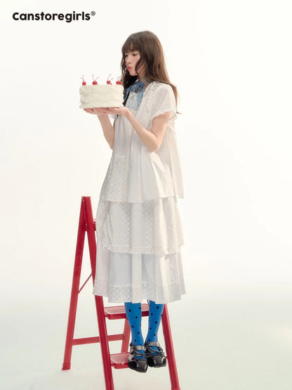 White Embroidered Peter Pan Collar Skirt Set LL2026088