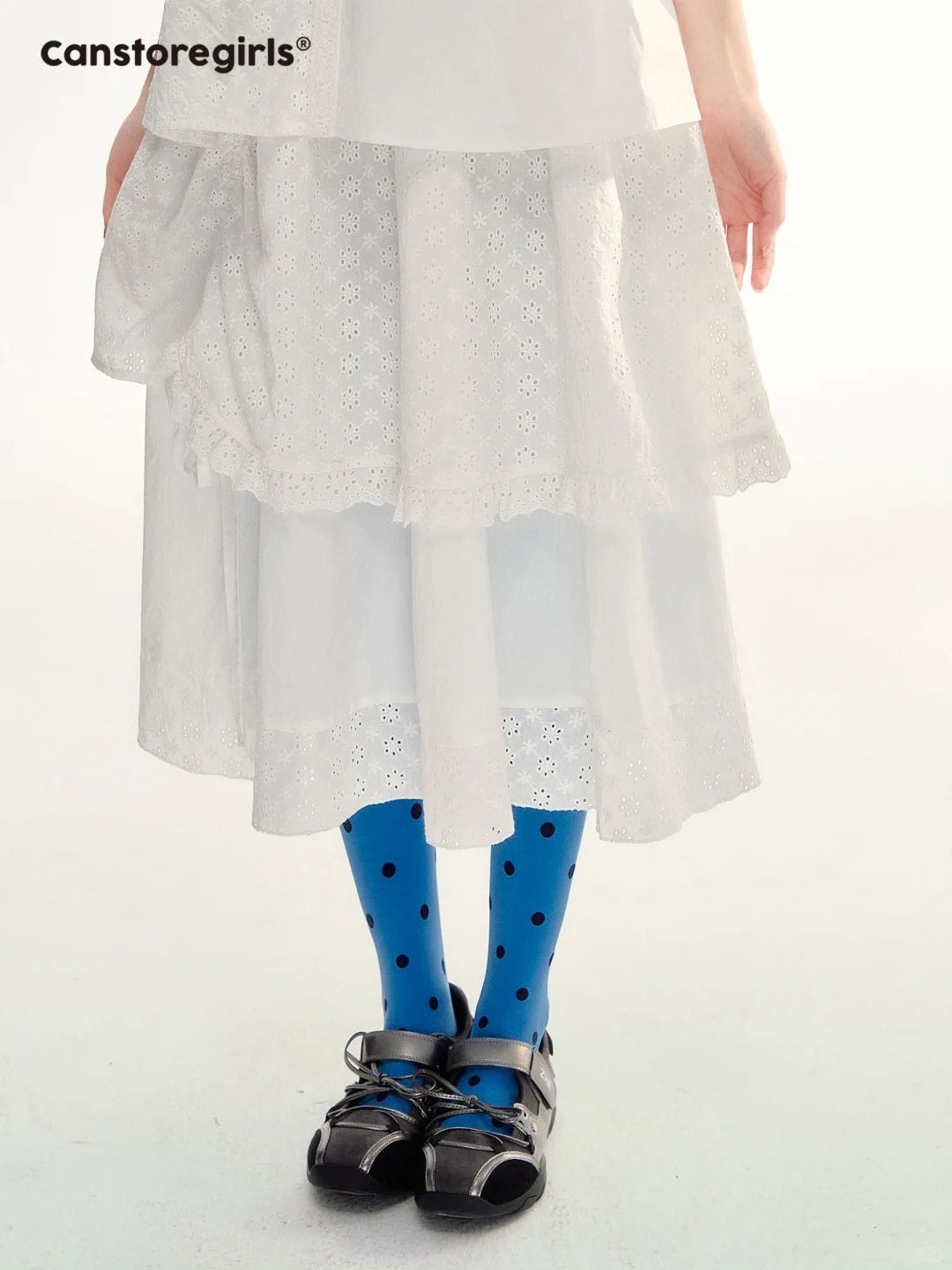 White Embroidered Peter Pan Collar Skirt Set LL2026088