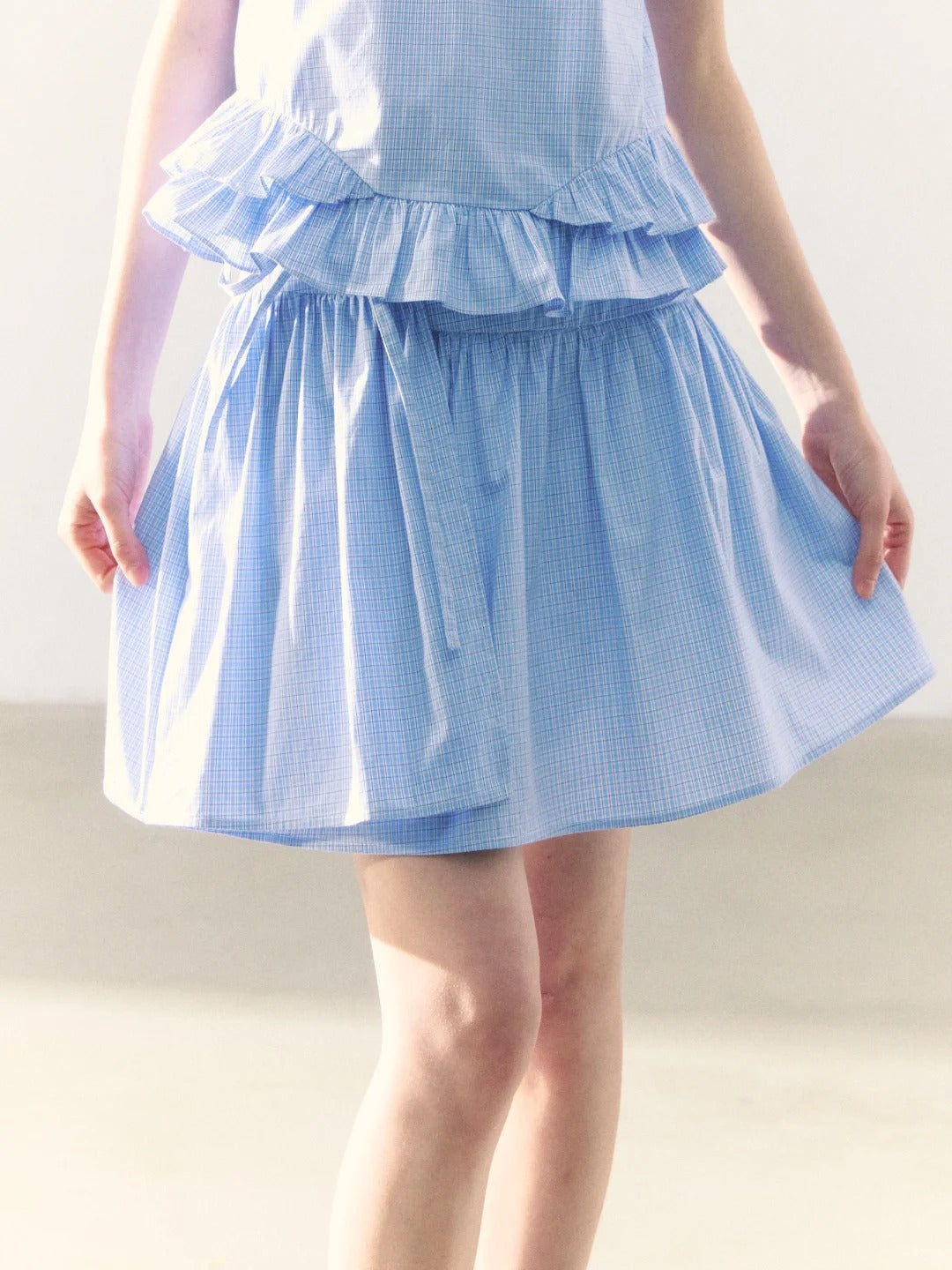 罐头士多所 - "Alice Formula" Light Blue Puff Sleeve Peter Pan Collar Blouse + Skirt Set