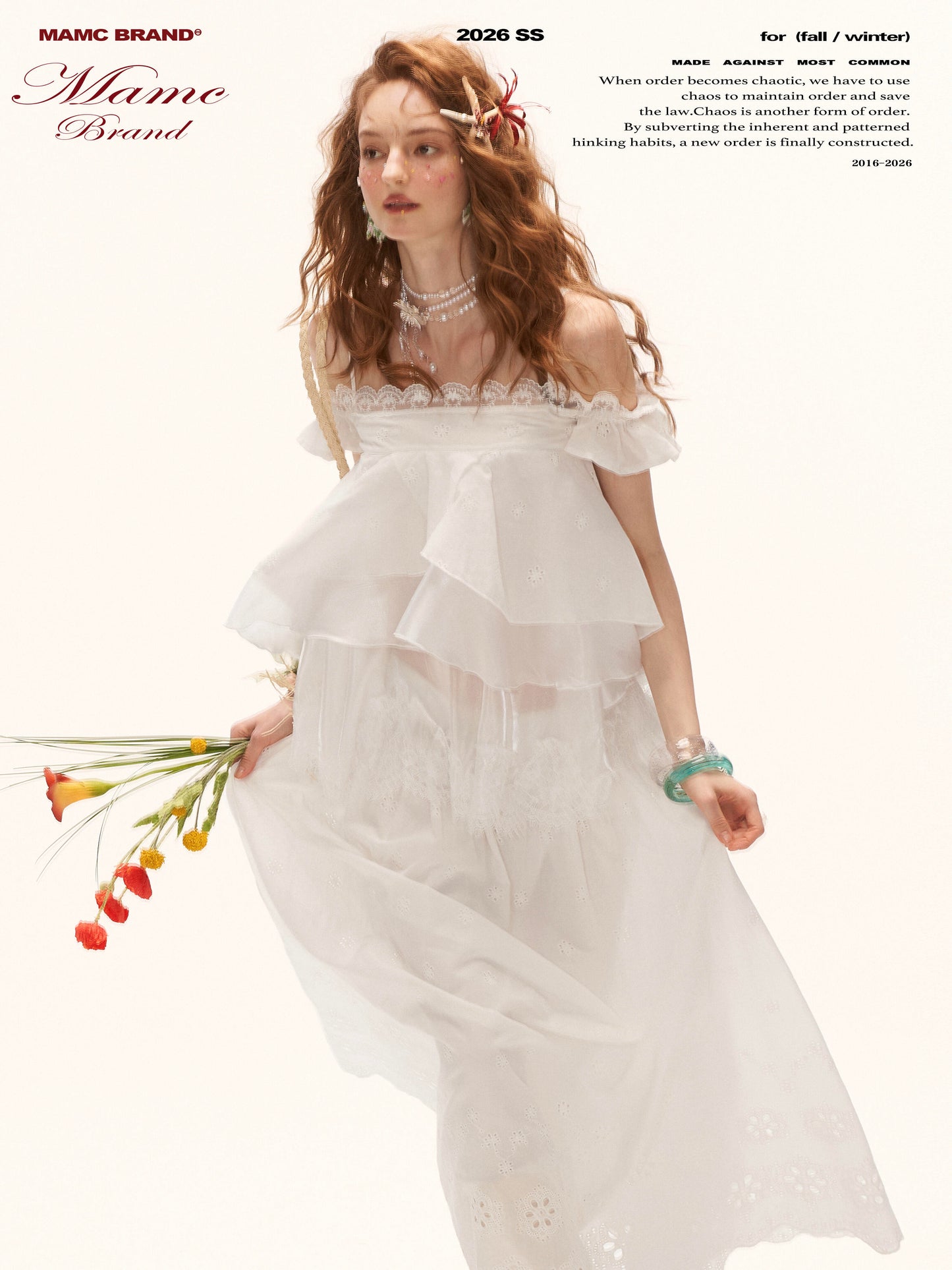 White Lace Ruffle Cami & Eyelet Maxi Skirt Set  WE991