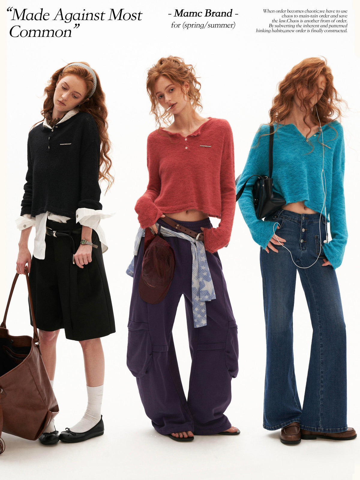 MAMC - Open-Back Mohair Blend Cropped Sweater (Red/ Black/ Blue)