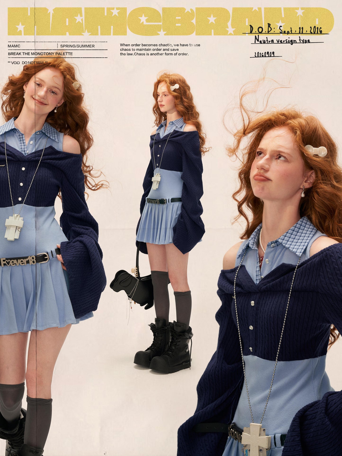 Blue Layered Collar Waist-Cinch Shirt Dress