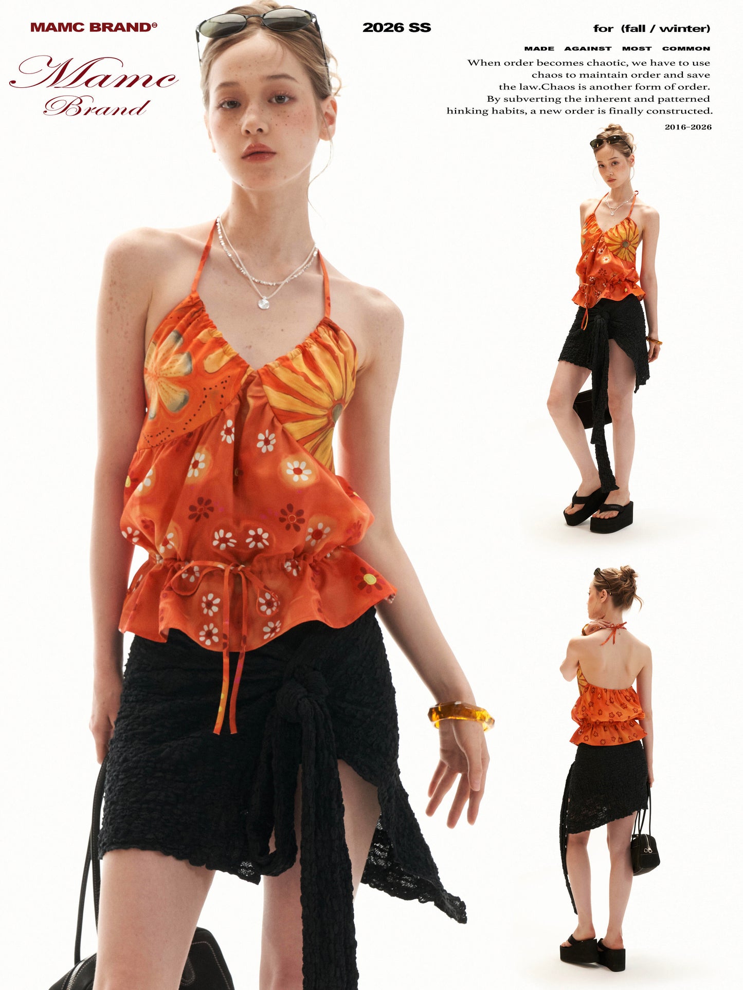 Sunset Bloom Halter Drawstring Top