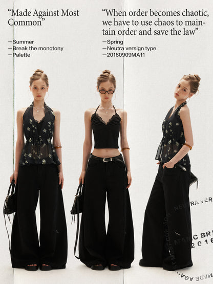 Black Vintage Floral Halter Cardigan Set