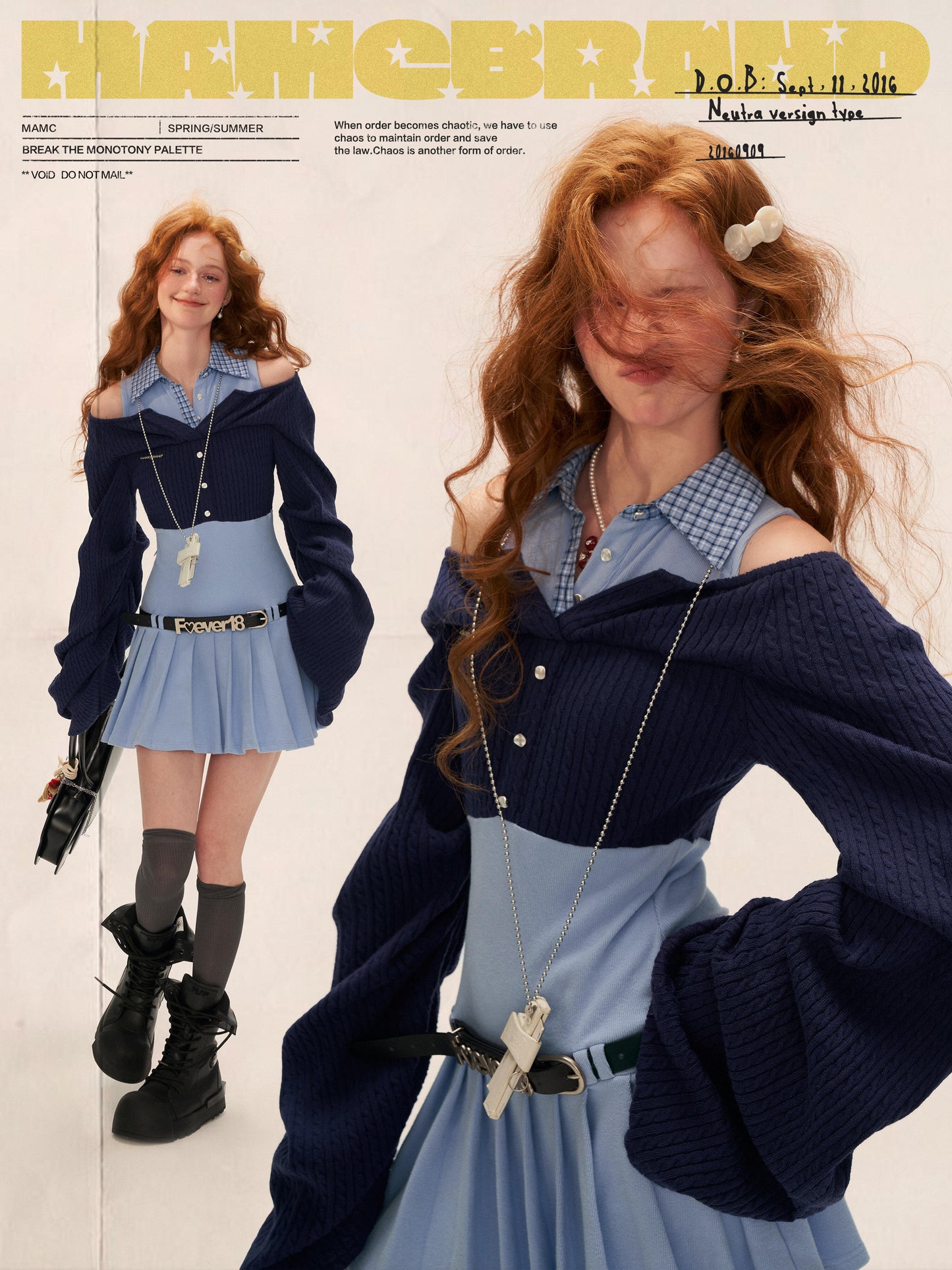 Blue Layered Collar Waist-Cinch Shirt Dress