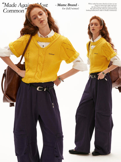 MAMC - Sunny Muse Short-Sleeve Knit Top (Yellow / White)
