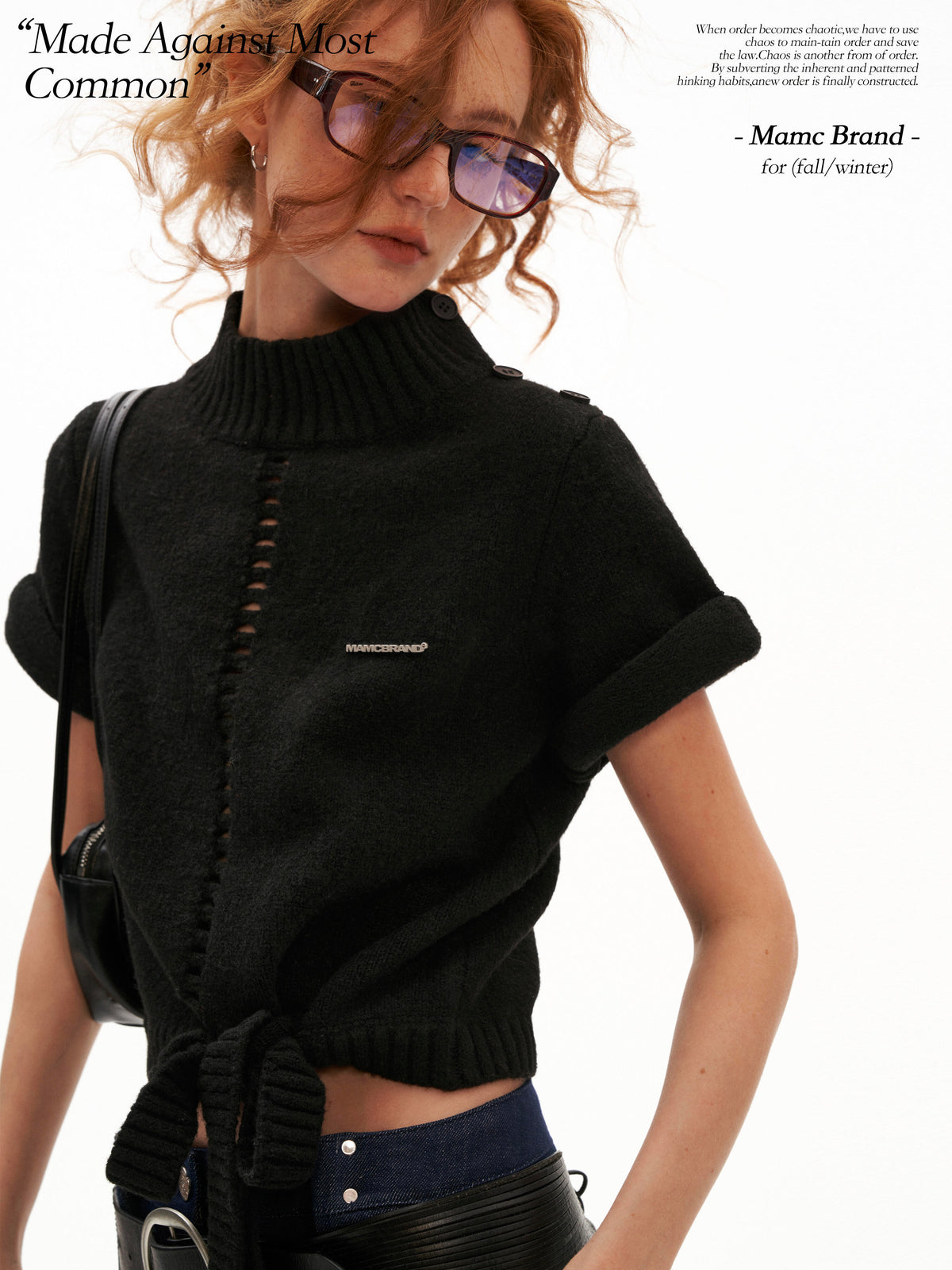 MAMC - Soft Wool-Blend Tie-Waist Cutout Knit Sweater (Red / Black)