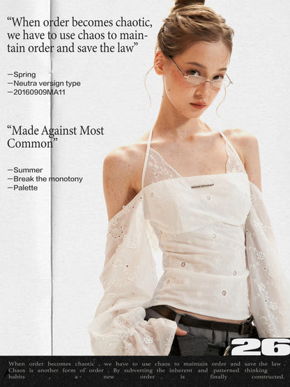 White Off-Shoulder Embroidered Halter Blouse WE994
