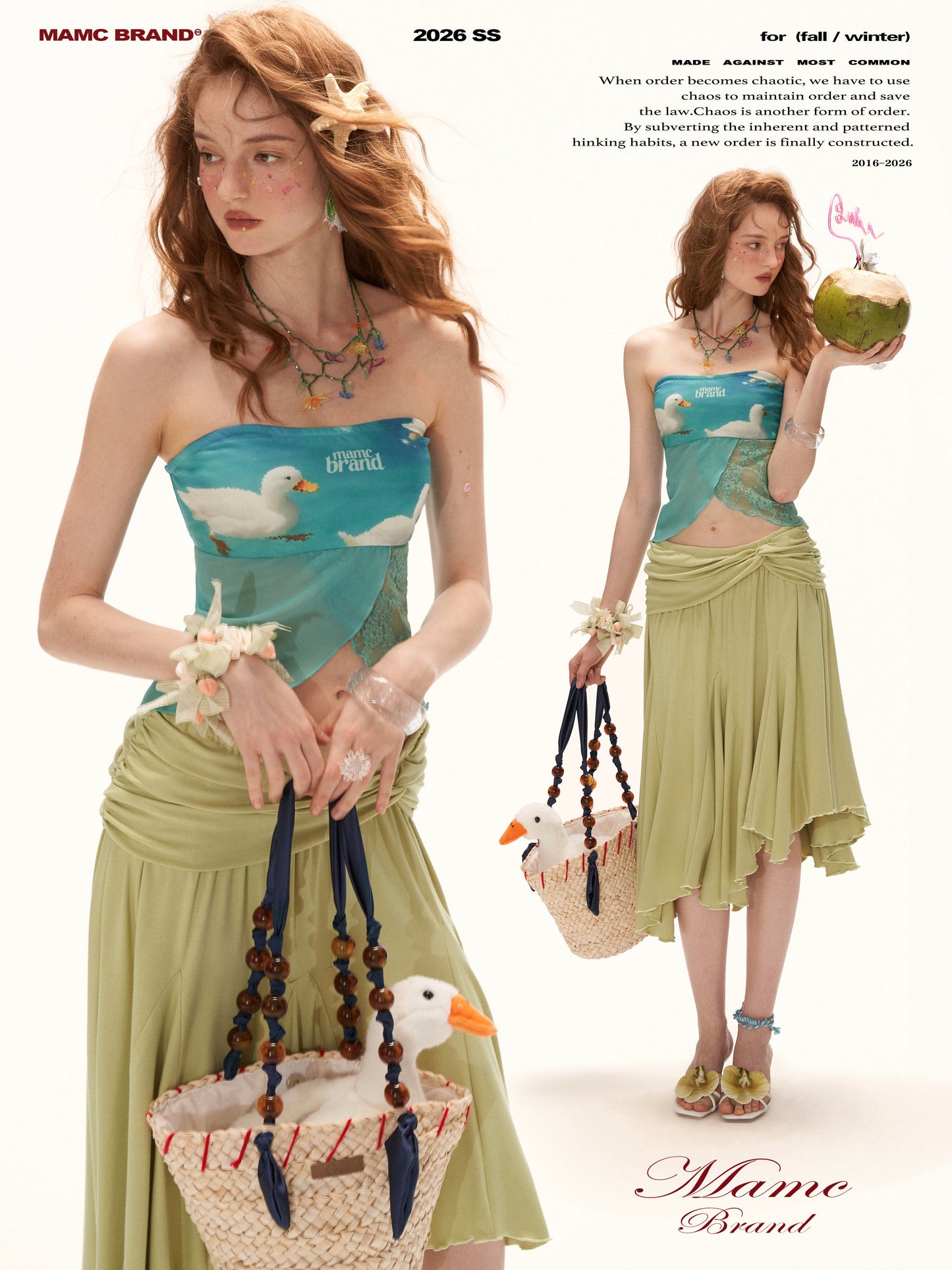 Blue Duck Print Lace Hem Tube Top WE923