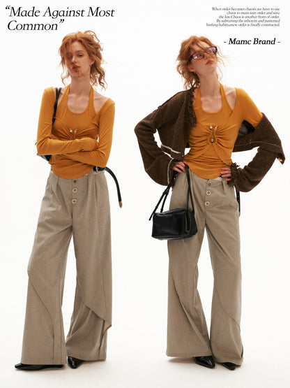 MAMC - Tencel Halter Ruched Layered Top (Red / Orange)