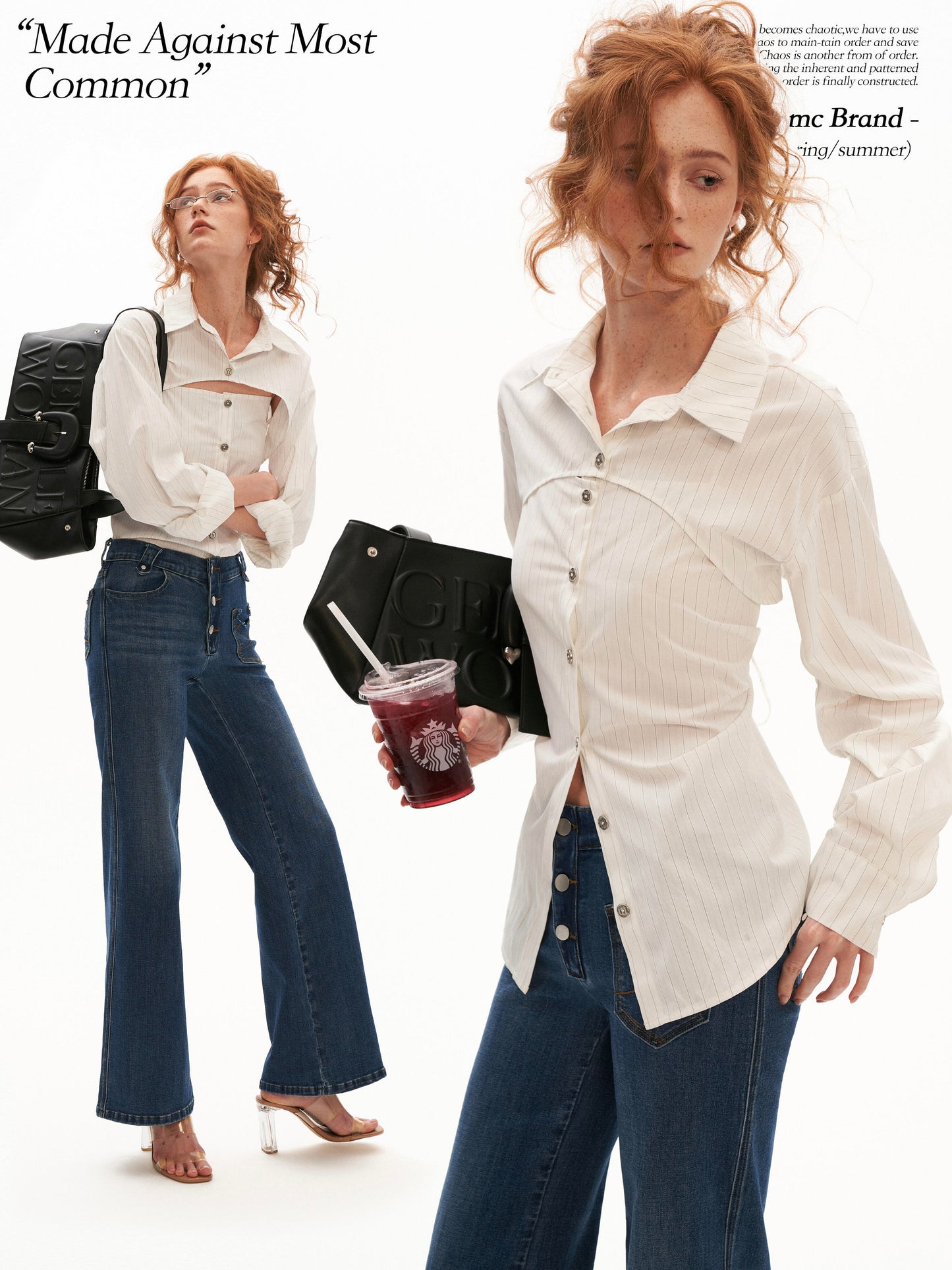 White Stripe Tie-Back Shirt & Cami Set