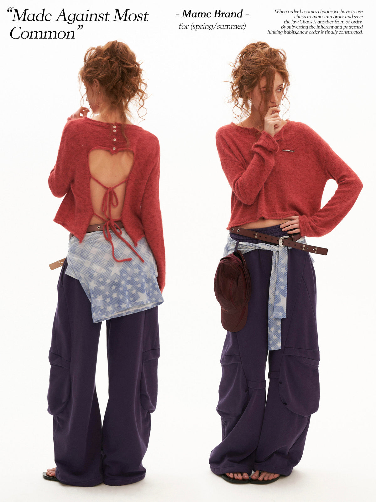 MAMC - Open-Back Mohair Blend Cropped Sweater (Red/ Black/ Blue)