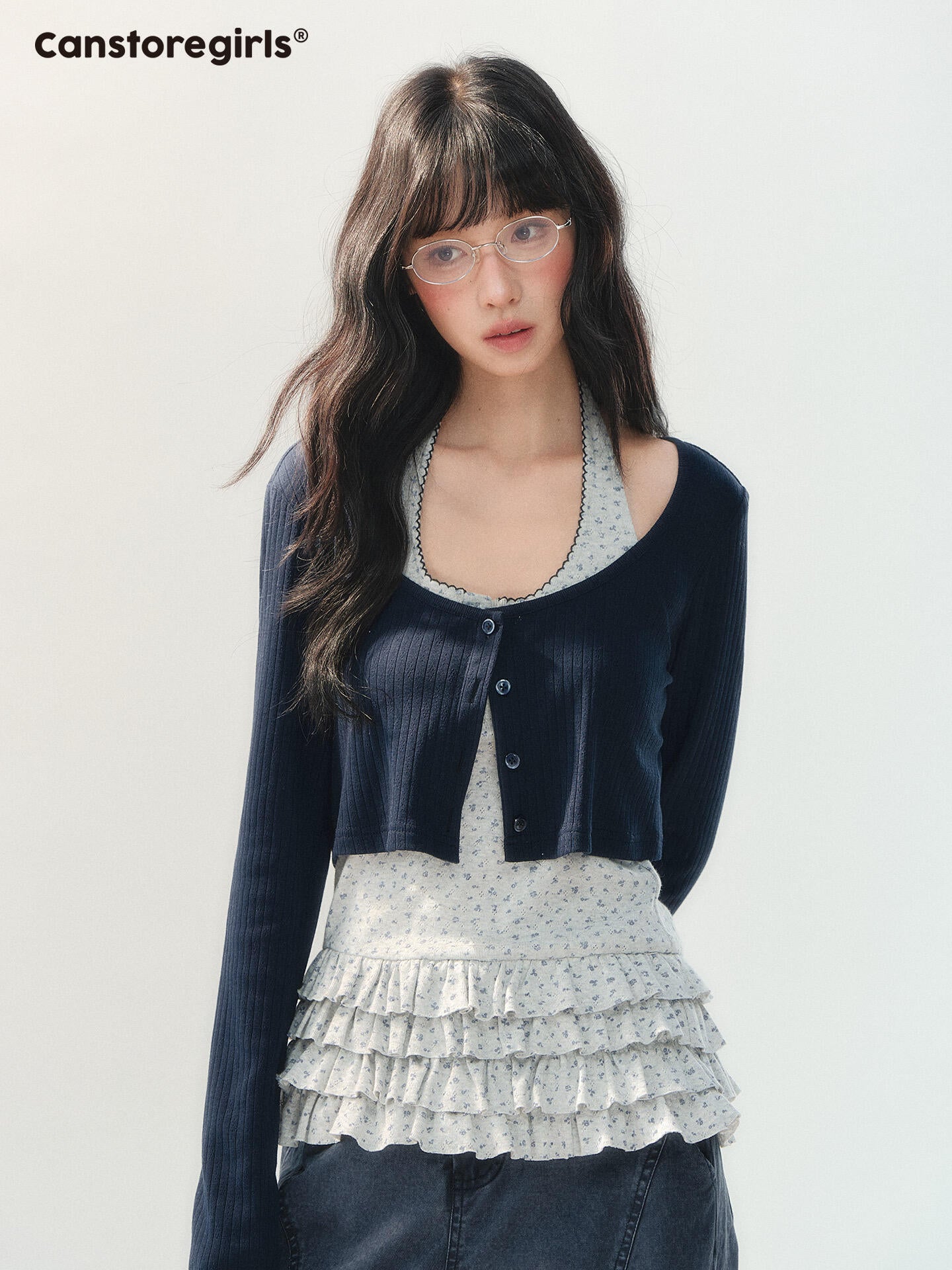 170726C "Soft Konjac Cloud" Lightweight Knit Cardigan & Floral Layered Cami