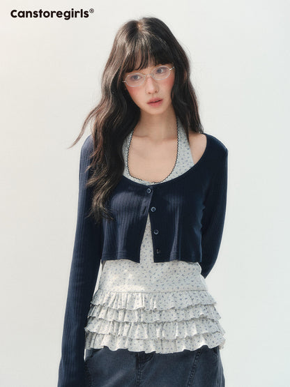 170726C "Soft Konjac Cloud" Lightweight Knit Cardigan & Floral Layered Cami
