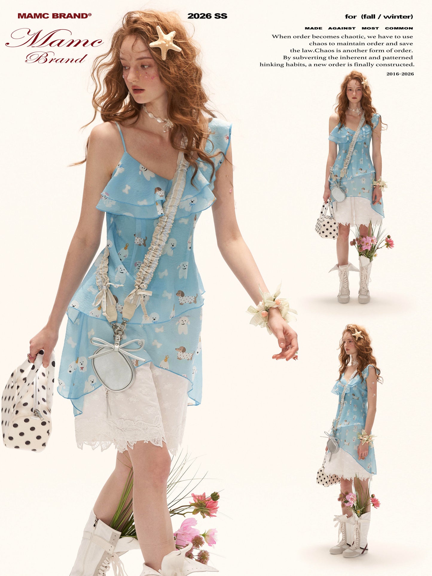 Sky Blue Puppy Print Ruffle Cami & Wide-Leg Pants Set WE969
