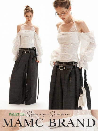 White Off-Shoulder Embroidered Halter Blouse WE994