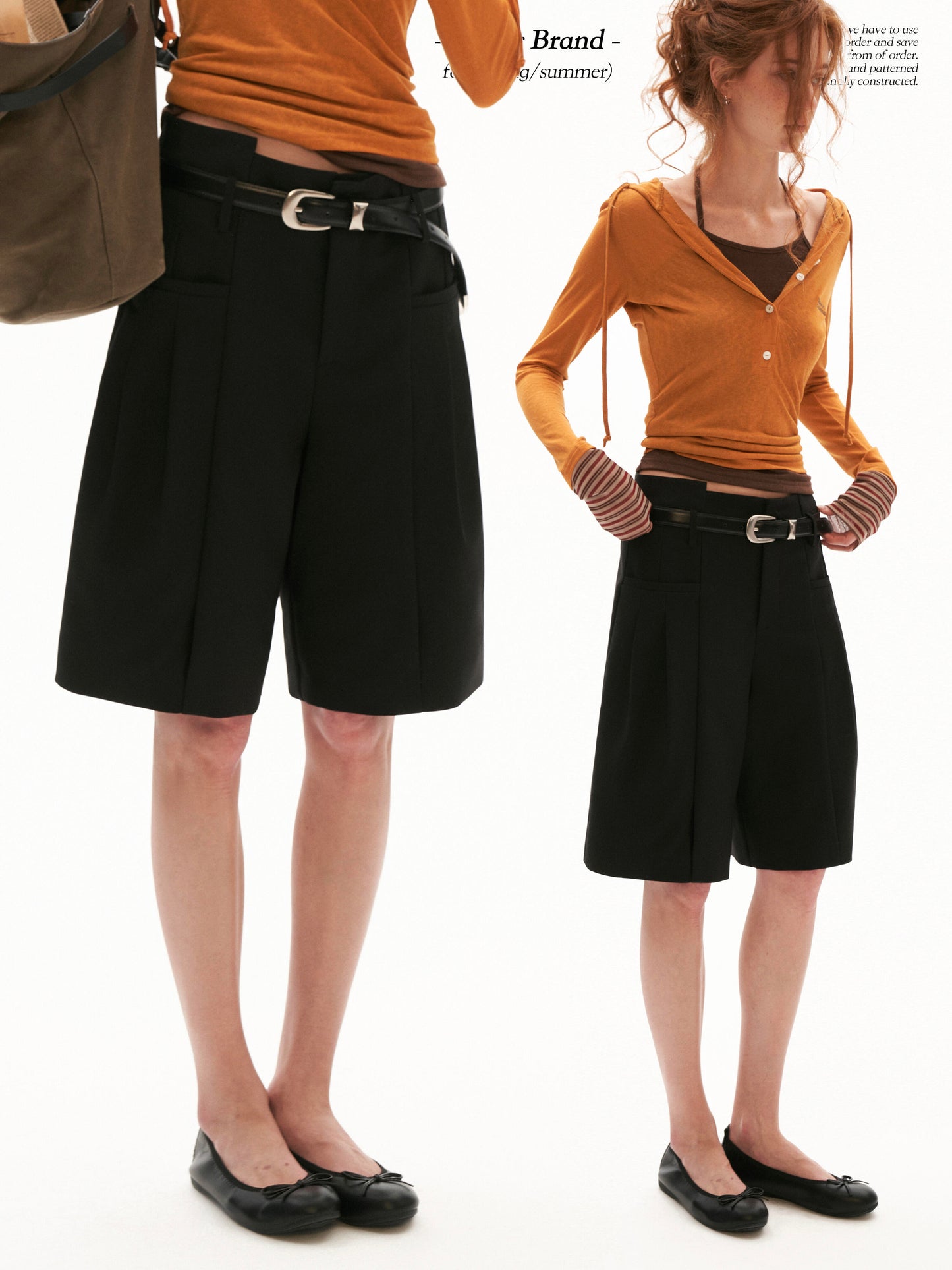 Tailored High-Waist Bermuda Suit Shorts (White / Black)